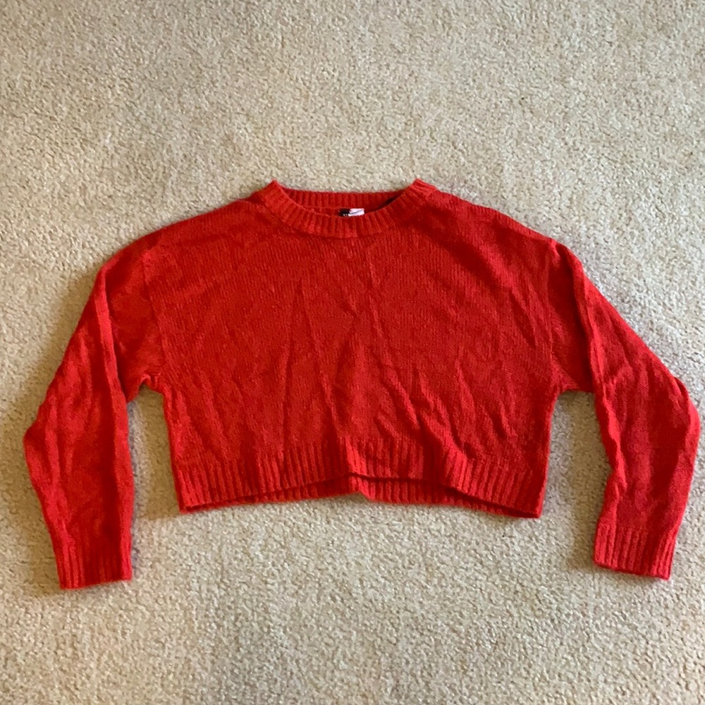 Red knit crop sweater